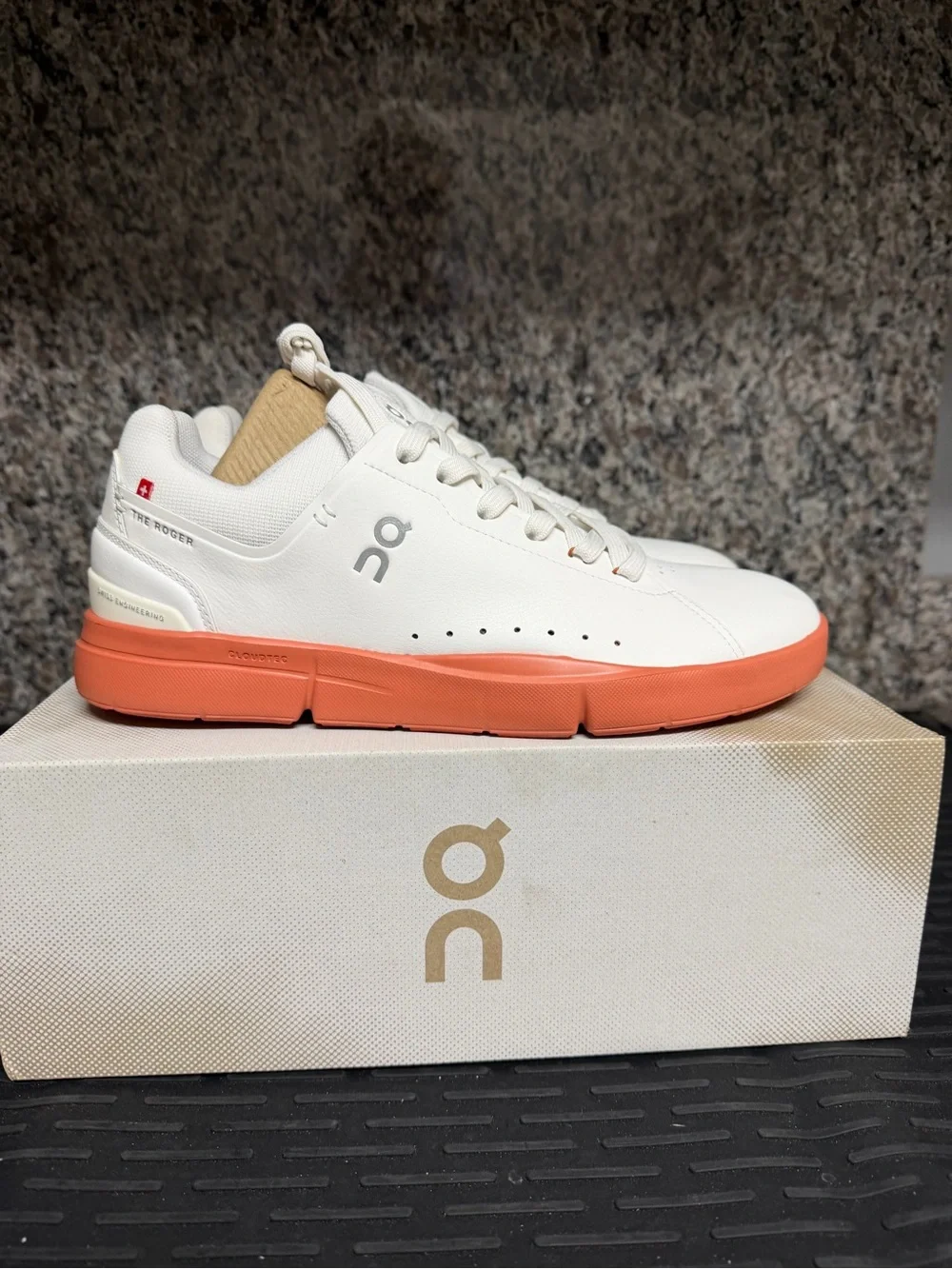 On Roger Advantage Men's Sneakers in White with Orange Sole